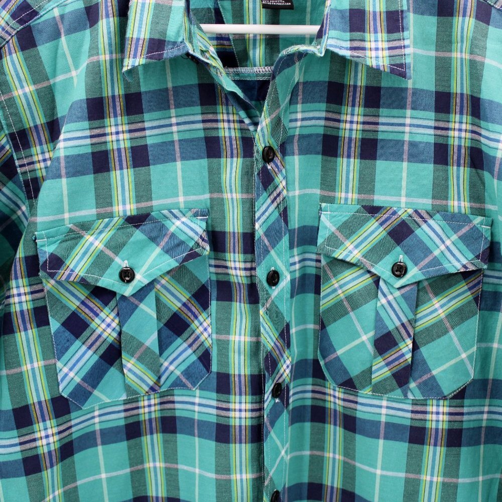 American Fusion Gear Plaid Short Sleeve Button Up Shirt Men's Size L - Picture 3 of 8